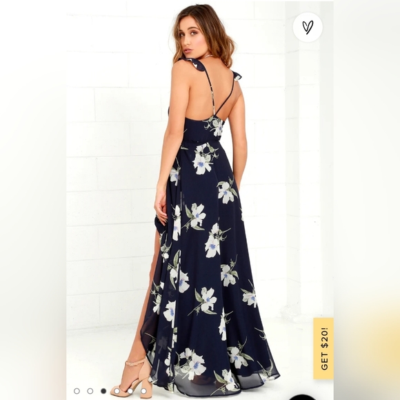 Lulus Navy Wrap Dress Floral NWT - Picture 2 of 7